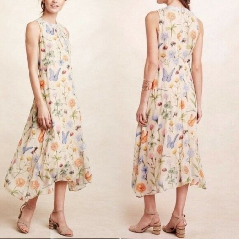Pankaj & nidhi anthropologie floral garden butterfly beaded midi maxi dress